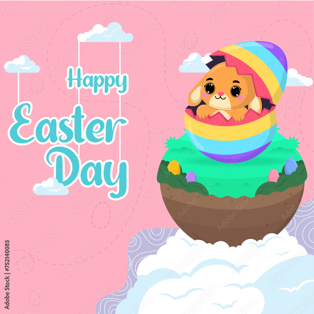 Fototapeta premium Vector flat illustration for happy easter day celebration