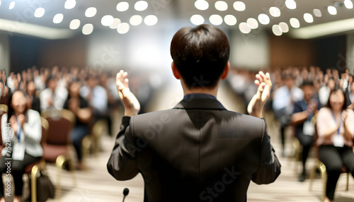 Conférencier parlant devant un public lors d’une conférence et d’une présentation  photo