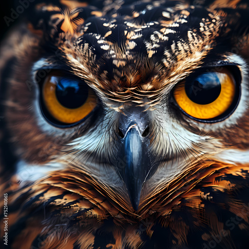A close-up of an owls piercing eyes. 