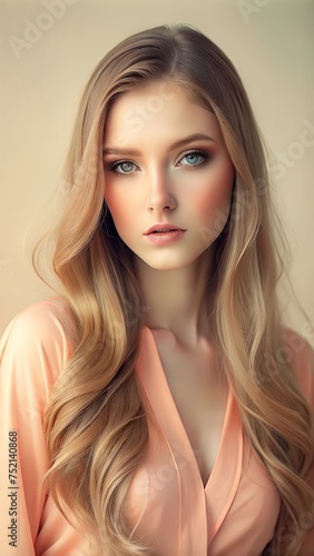 Portrait of a girl  long hair in pastel colors 
