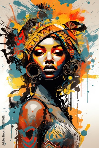 Portrait of an African woman depicting diverse ethnicity and tribal culture. Abstract watercolor poster art. Ai generative