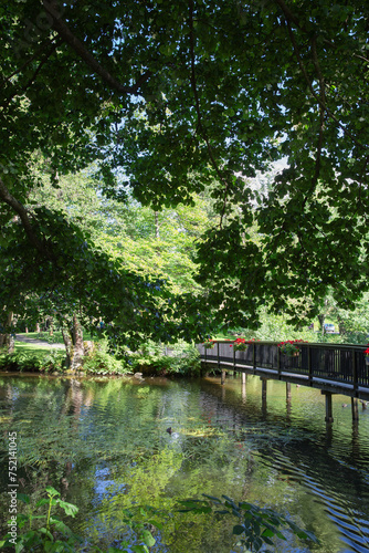 River and trees in the park in the city of Fiskars, Finland