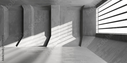 Concrete room with abstract interior. Open space. Industrial background template