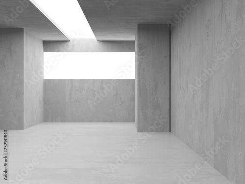 Concrete room with abstract interior. Open space. Industrial background template