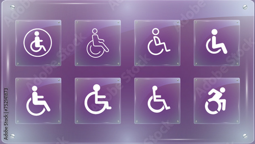 The icon symbol of disability person pinned on the glass panel board
