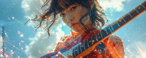 professional photo shoot of young girl with electric guitar photo