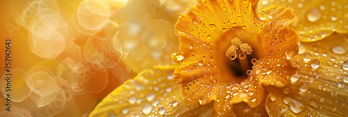 macro daffodil closeup with dew drops photo