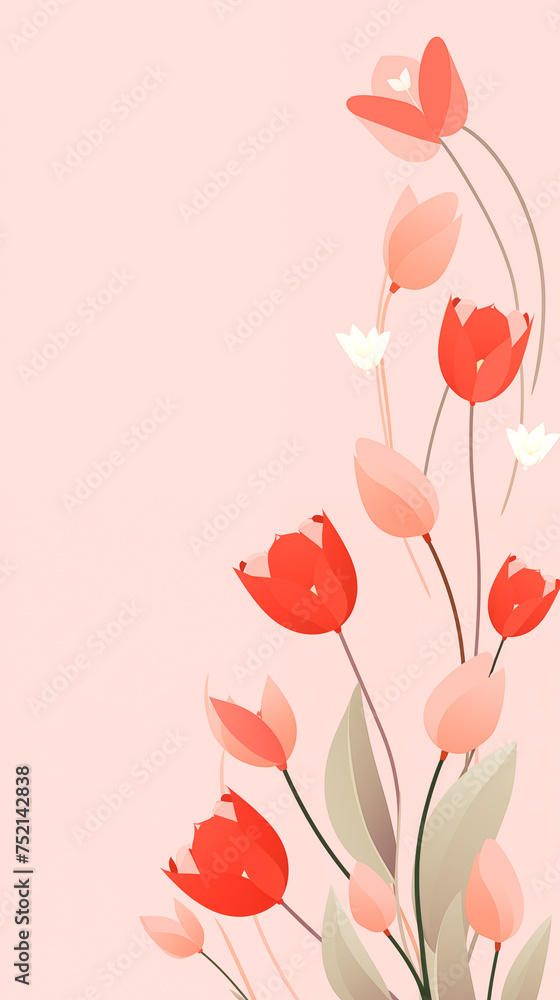 Beautiful card template of tulips flowers on pink background with copy space