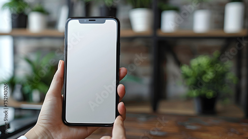 Man using smartphone blank screen frameless modern design while lying on the sofa in home interior