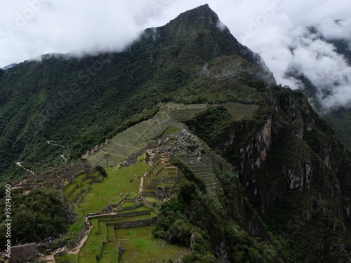 Scenic view on the Machu Picchu city and sacred mountain 