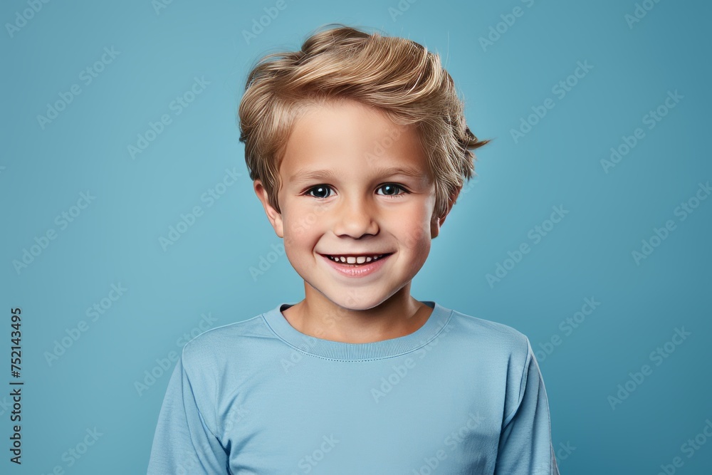 Portrait of a cute little boy with blond hair on blue background Portrait of a cute little boy with blond hair on blue background