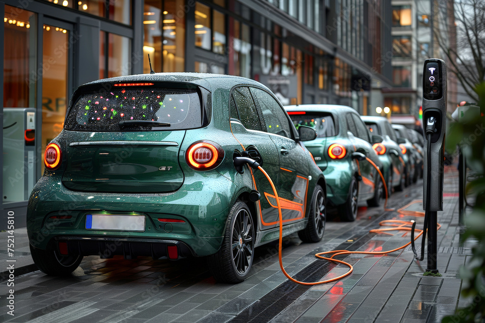 Electric car charging battery at street. Electric car charging battery at street.