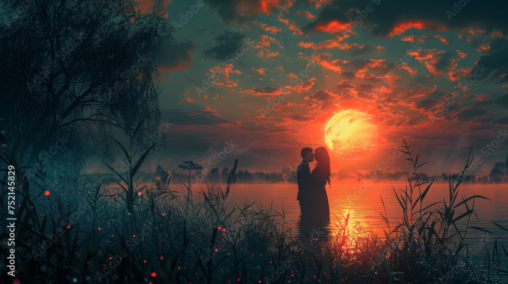 Romance, couple at sunset Romance, couple at sunset