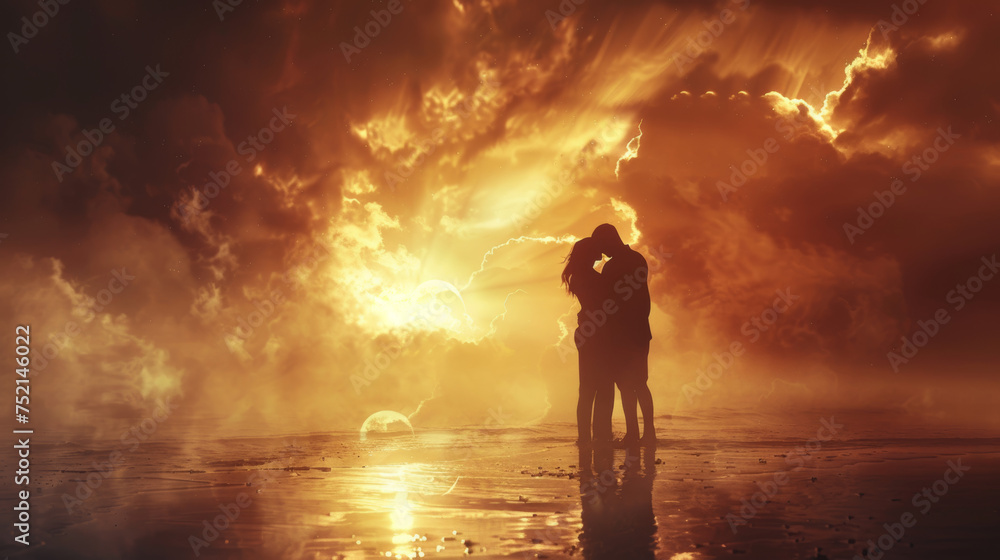 Romance, couple at sunset