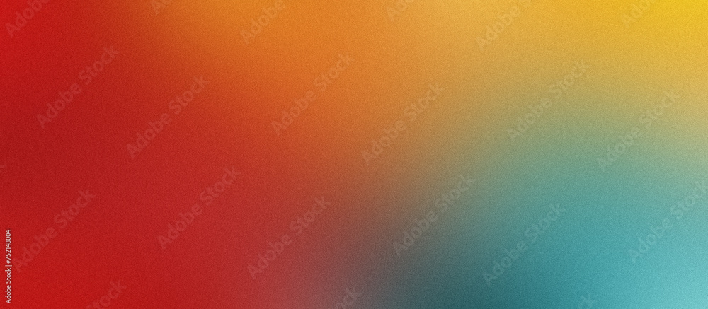 Red, yellow, purple and teal grainy gradient background, blurred color noise texture, banner design