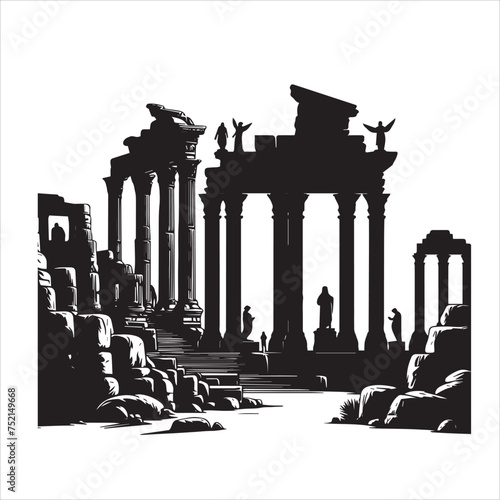 silhouettes of historic architecture building isolated on white background