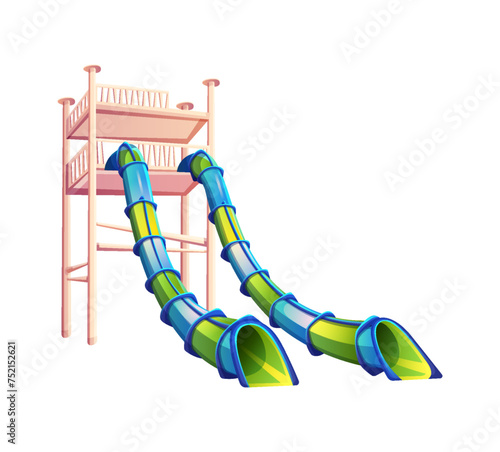 Double tube waterslide at aquapark color vector icon. Slides attraction in water amusement park illustration isolated on white background