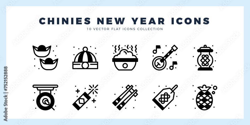 10 Chinese New Year Lineal Fill icon pack. vector illustration. Stock ...