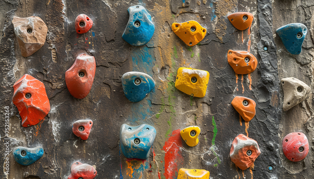  climbing wall with colorful holds -wide format