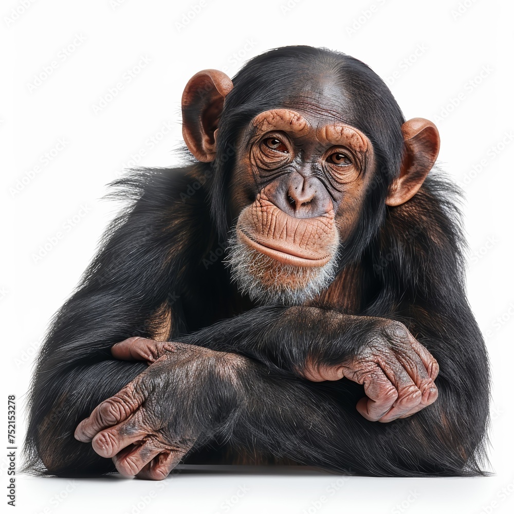 Naklejka premium Chimpanzee Monkey on White Background