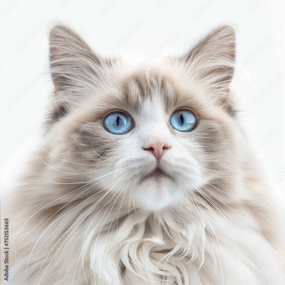 Ragdoll Cat Kitten Portrait White Background
