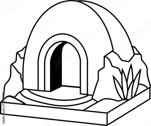 Felsengrab - Das Grab ist leer - Ausmalbild für Kinder zu Ostern