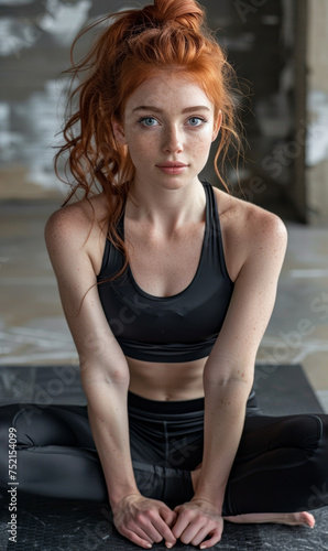 beautiful red hair model in gym