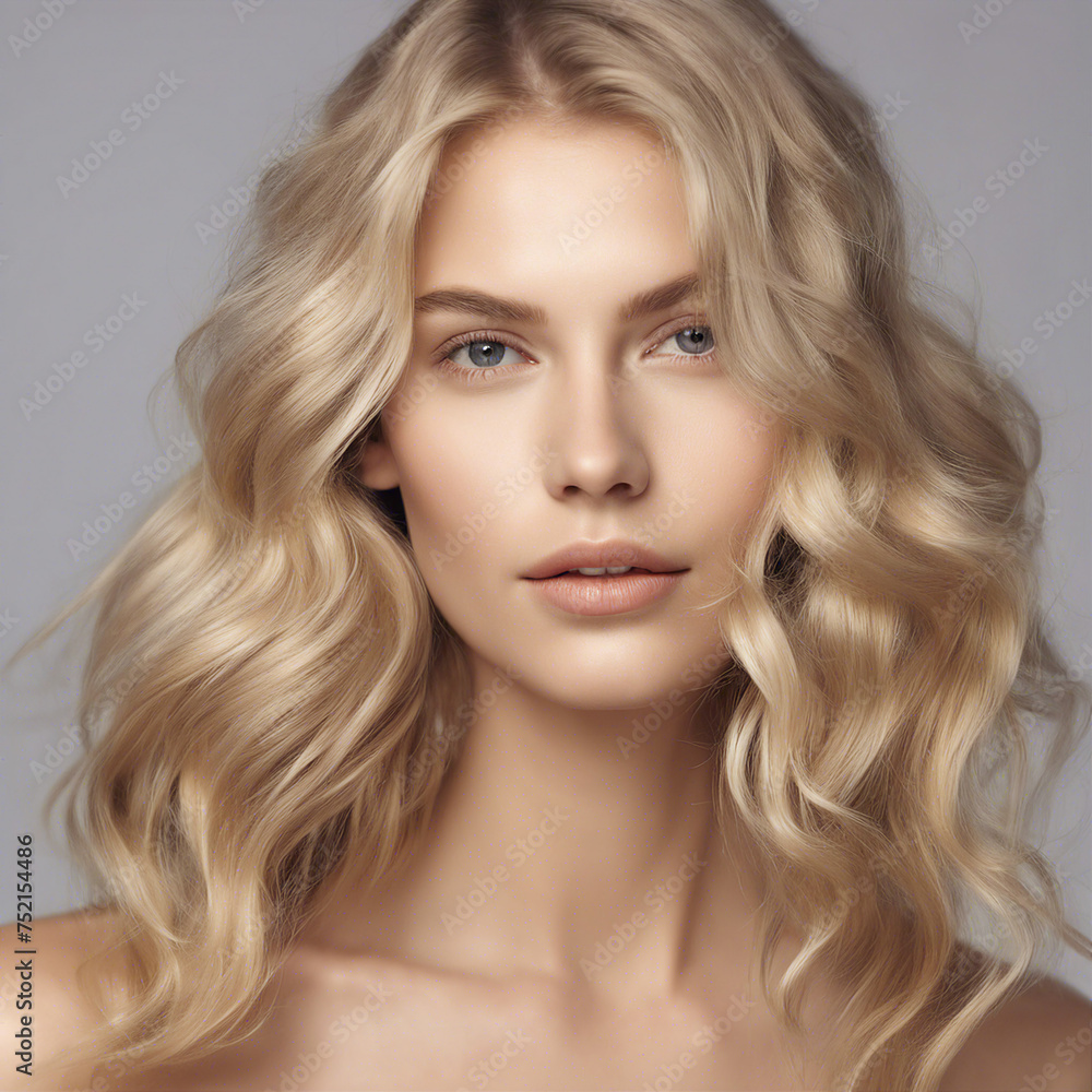 beautiful blonde woman with wavy medium-long hair beautiful blonde woman with wavy medium-long hair