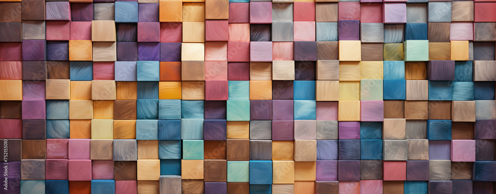 Wooden panel art geometric abstract with vibrant rainbow cubes. Generated AI. Wooden panel art geometric abstract with vibrant rainbow cubes. Generated AI.