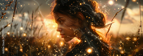 features a woman in the middle of a field of stars