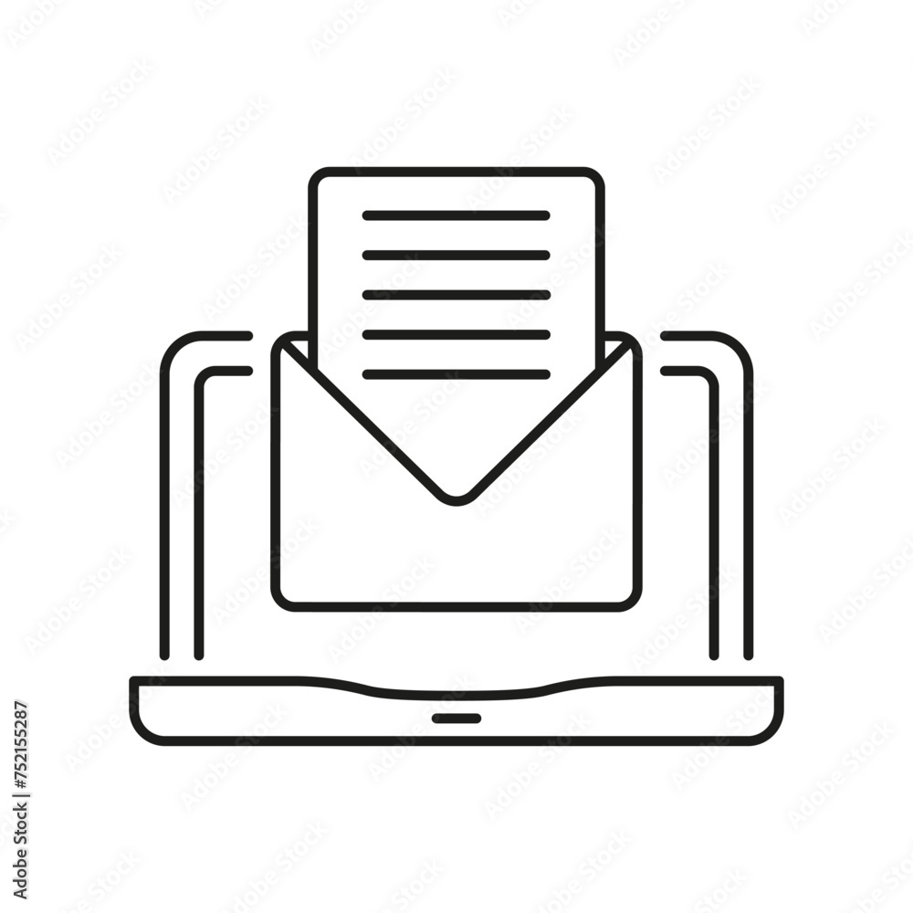 Laptop With Email Line Icon. Receive Digital Letter Linear Pictogram. New Message Outline Symbol. Envelope On Computer Screen Sign. Online Communication. Editable Stroke. Isolated Vector Illustration Laptop With Email Line Icon. Receive Digital Letter Linear Pictogram. New Message Outline Symbol. Envelope On Computer Screen Sign. Online Communication. Editable Stroke. Isolated Vector Illustration