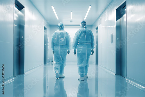 Two People in Scrub Suits Walking Down a Hallway