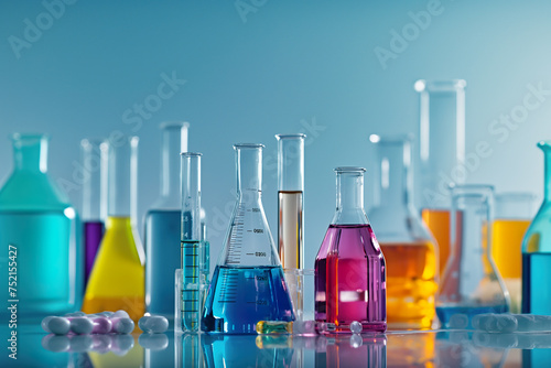 Row of Test Tubes Filled With Different Colored Liquids