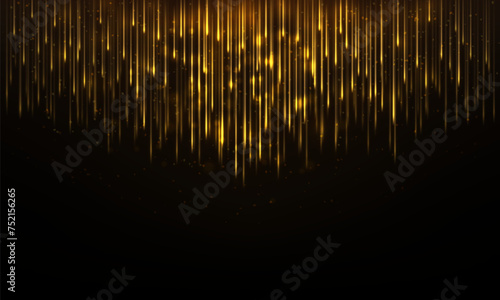 Golden glitter sprays realistic vector illustration. Award ceremony shimmer rain 3d design. Holiday event sparkles on black background
