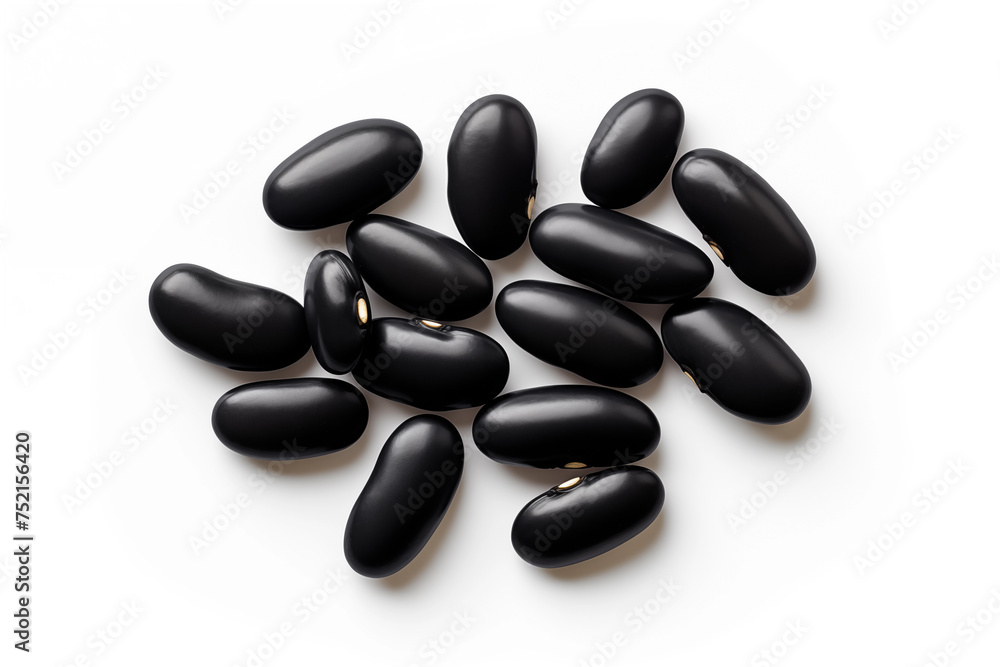 Raw black beans in wooden bowl isolated on white