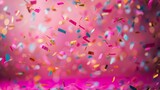 Colorful Falling Confetti Vibrant Pink Background