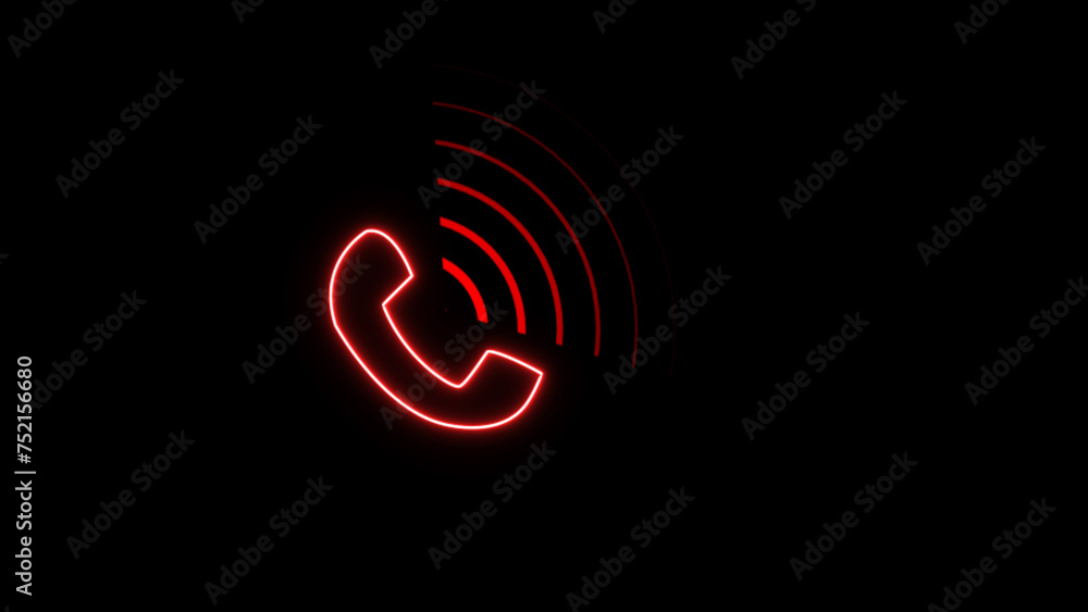 Red simple telephone handset and radio wave icon. Red radio wave icon network concept on black background. 4K and 3d rendering Red simple telephone handset and radio wave icon. Red radio wave icon network concept on black background. 4K and 3d rendering
