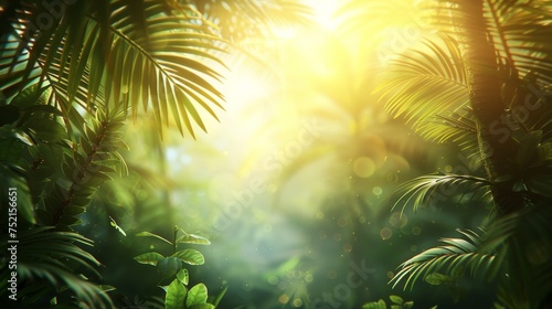 Lush green palm leaves texture   vibrant natural background with tropical foliage in detail © Ilja