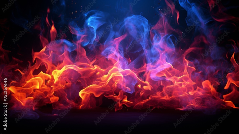 glowing neon flames and smoke abstract illustration. Fire element website banner. Sustainable energy search. 