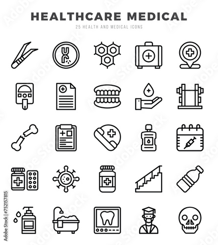 HEALTHCARE MEDICAL Icons Pack. Lineal icons set. Lineal icon collection set. Simple vector icons.
