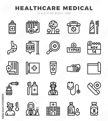 HEALTHCARE MEDICAL icons set. Collection of simple Lineal web icons.