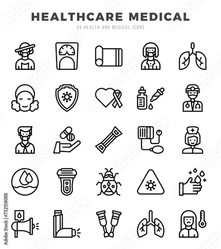Vector icons set of HEALTHCARE MEDICAL. Lineal style Icons.