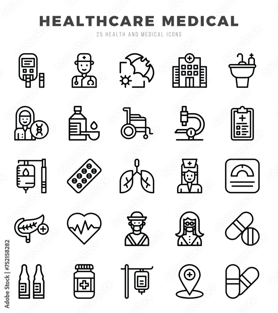 Obraz premium Set of HEALTHCARE MEDICAL icons in Lineal style. High quality Lineal Icons symbol collection.