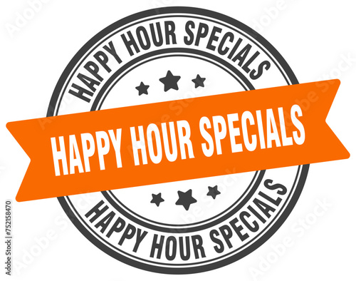 happy hour specials stamp. happy hour specials label on transparent background. round sign