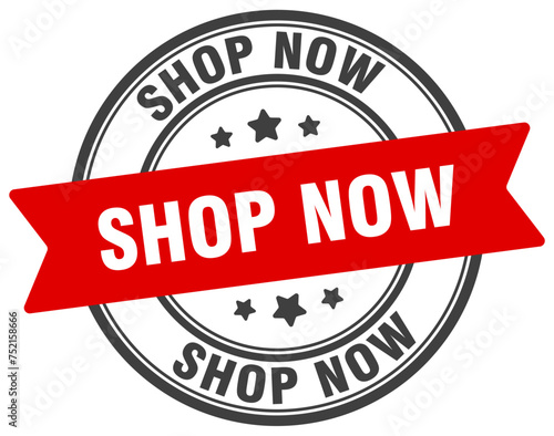 shop now stamp. shop now label on transparent background. round sign