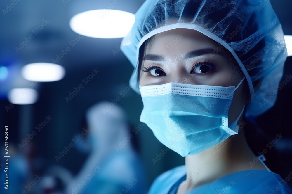 Portrait of a young asian doctor medical worker in surgical clothing in an operating room, concept of surgery and professionalism in the medical field
Portrait of a young asian doctor medical worker in surgical clothing in an operating room, concept of surgery and professionalism in the medical field