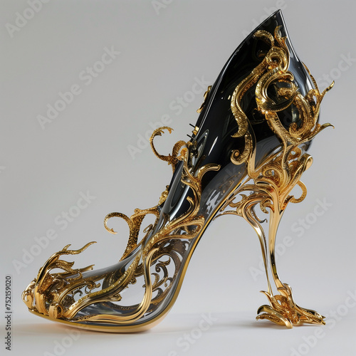 Ornate Baroque-Inspired Golden High Heel Shoe