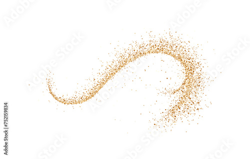 Sparkling golden sand wave realistic vector illustration. Magic design. Fairytale mystic shimmering glitter 3d element on white background