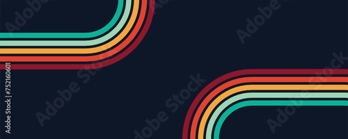 Retro background, Abstract background of rainbow groovy Wavy Line design Hippie Retro style. 