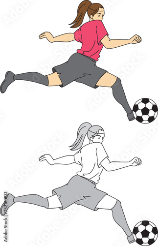 サッカー選手（女性）のイラストセット／Soccer player (female) illustration set